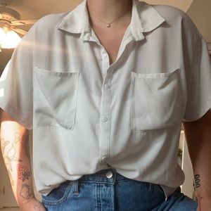 Loose white short sleeved button down